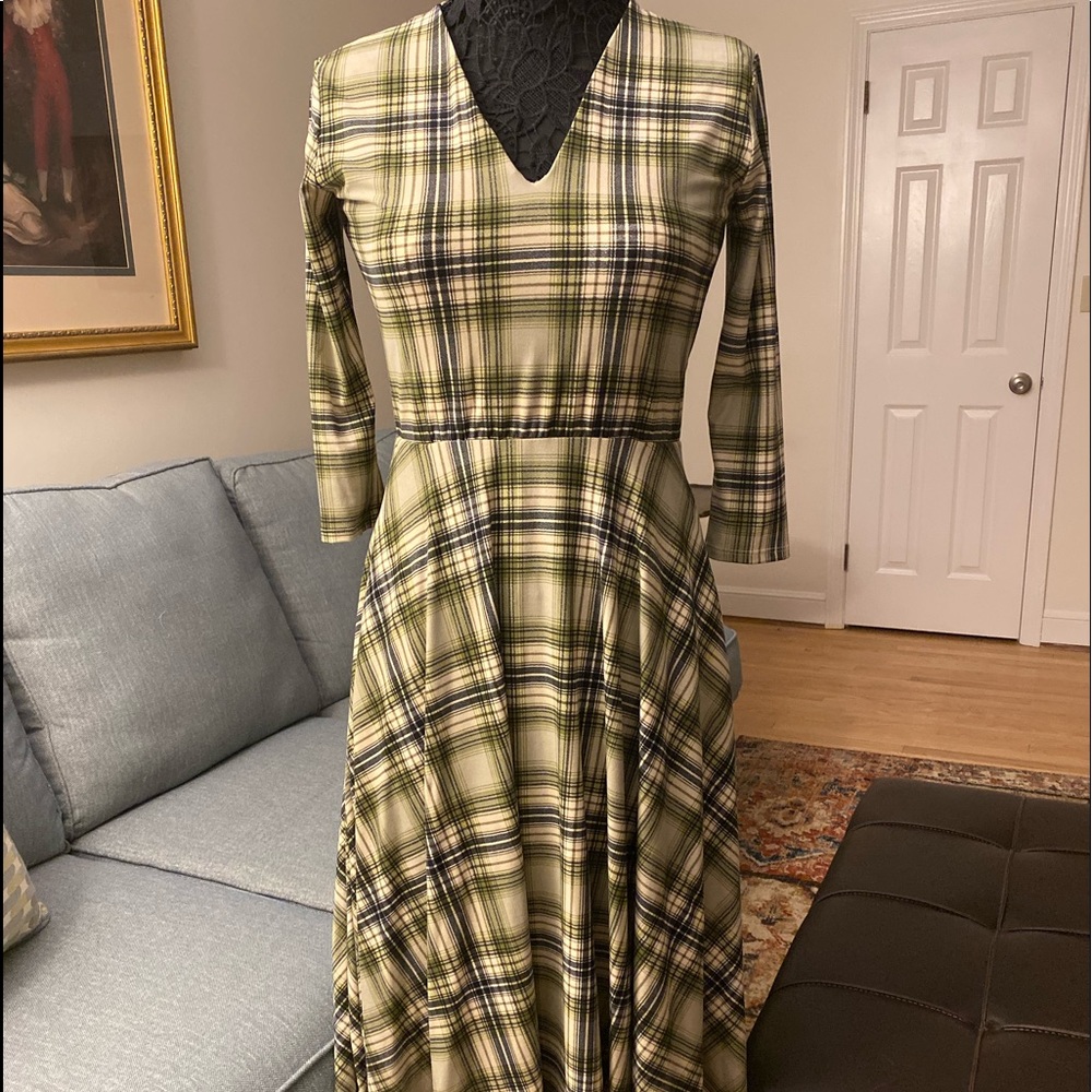 Agnes & Dora Dress - Size S, Cream w/Green Plaid